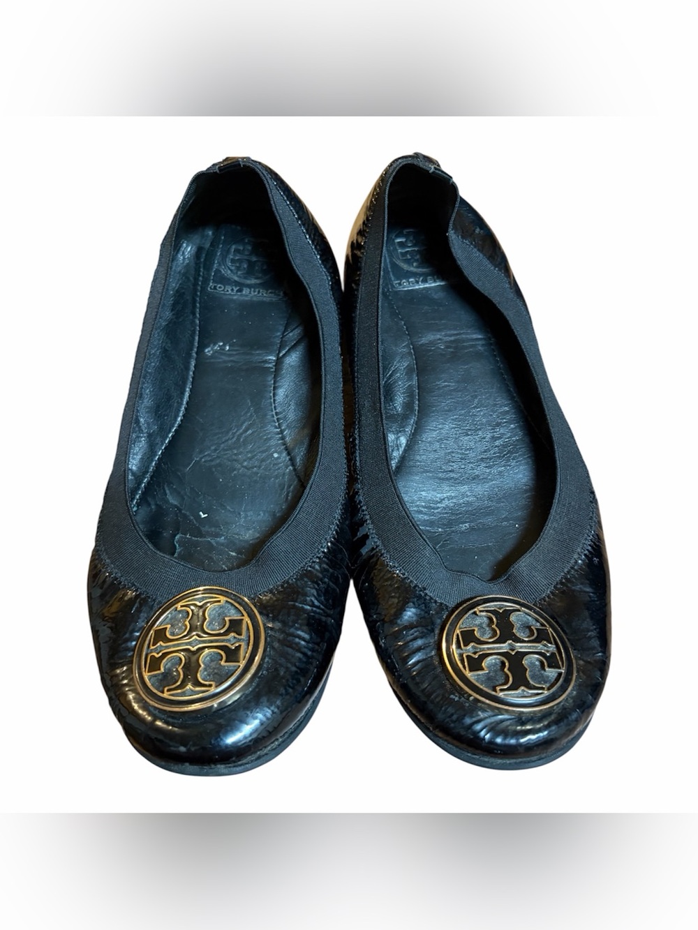 Tory Burch Black Patent Leather Logo Ballet Flats